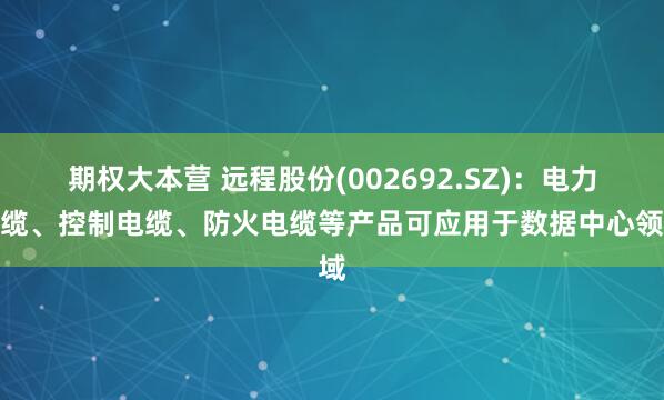 期权大本营 远程股份(002692.SZ)：电力电缆、控制电缆、防火电缆等产品可应用于数据中心领域